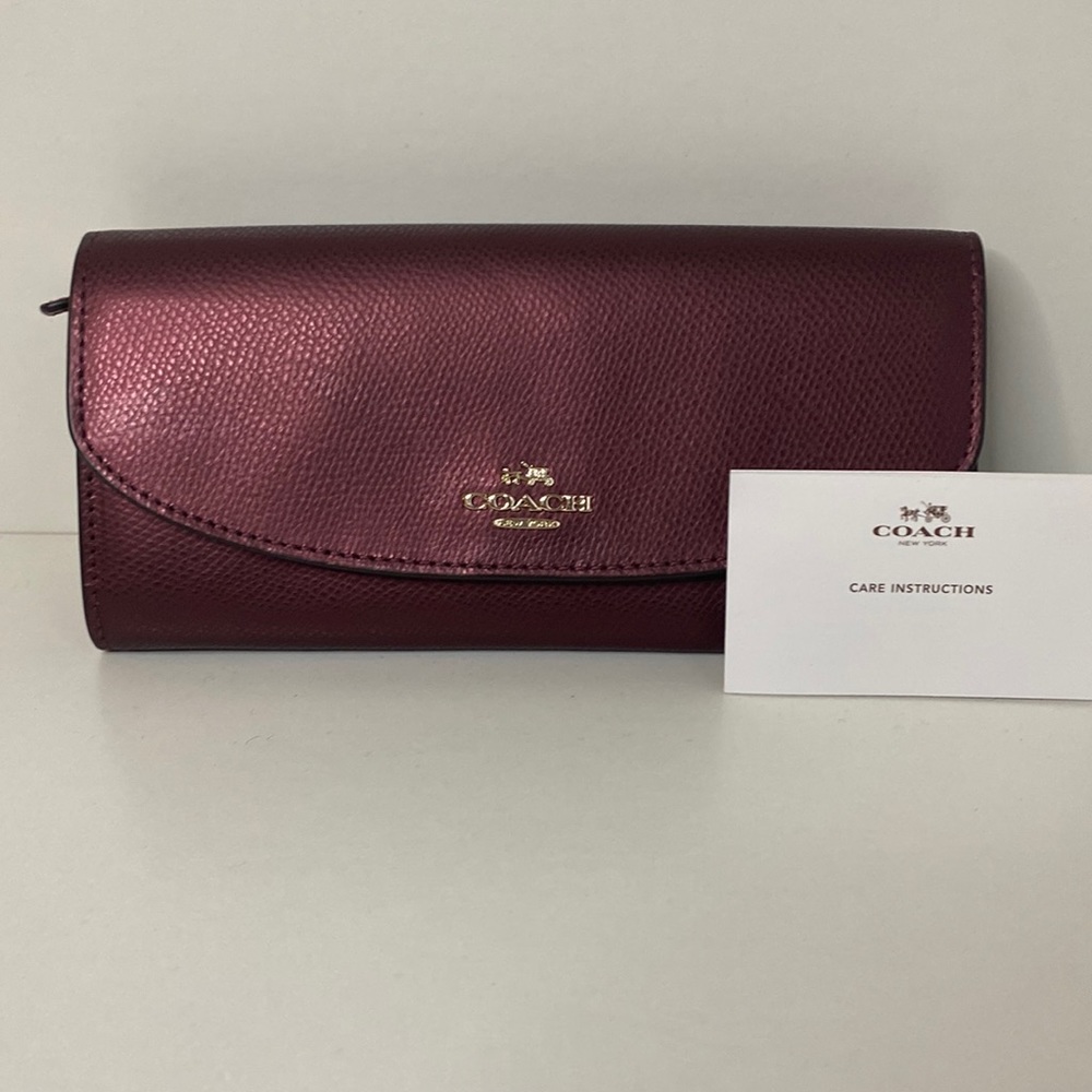COACH Pop Slim Envelope Wallet Bramble Rose Metallic Cherry